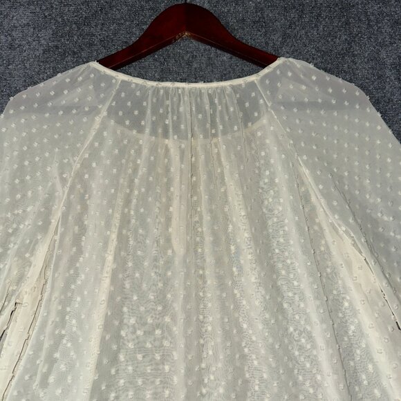 J Crew Blouse Womens Small Swiss Dot Peasant Sheer Keyhole Neck Long Sleeve Top - Picture 7 of 8